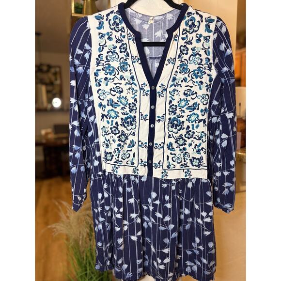 Anthropologie Tiny Navy Semele Floral Long Sleeve Tunic Shirt Dress Small 2-6 - Picture 2 of 3